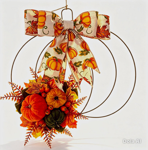 Autumn pumpkin metal hoop door - pumpkin,