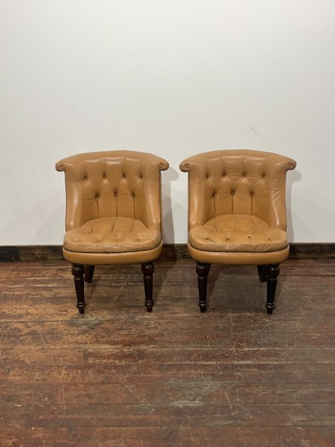 Pair tan buttoned leather - pair, of