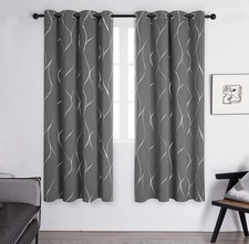 Deconovo Blackout Eyelet Silver Wave Line Foil Printed Curtains 46x54 Inch  Grey