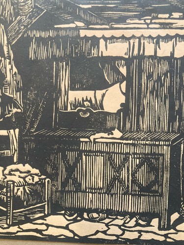 Woodcut paper ink etching - on,