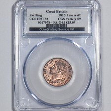 1825 Farthing (CGS 82) - George IV British Copper Coin - Superb