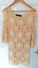 QED London Size S Crochet Style Dress Kaftan Beach Cover Cream Beige Boho