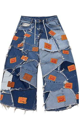 Unisex patchwork denim jeans - patchwork,