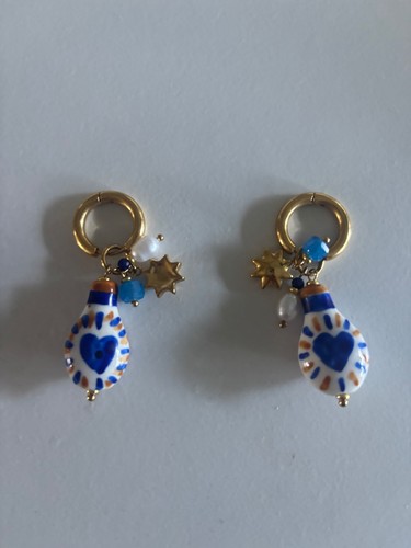 Cobalt blue stone heart charm - blue,