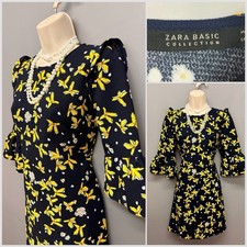 ZARA BASIC COLLECTION Black & Yellow Flared Sleeve Retro Dress Medium