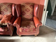 tetrad eastwood winged armchair red brown leather with fabric seat 
