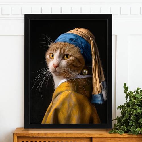 Cat with pearl earring - cat,