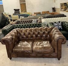 Halo Timothy Oulton Earle Chesterfield Brown Real Leather 2 Seater Sofa