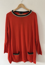 Joanna Hope Orange Round Neck Jumper Black & Gold Military Style Trim Size 22