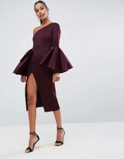 ASOS PREMIUM One Shoulder Sleeve Drama Peplum Dress Size 6