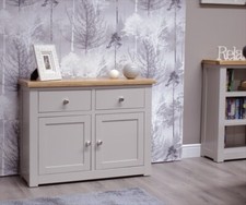 CLEARANCE DIAMOND PAINTED SMALL SIDEBOARD 2 DOORS 2 DRAWERS GREY EX-DISPLAY