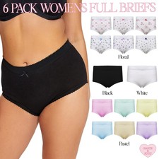 6 Pk Ladies 100% Cotton Lace Trim Full Briefs Knickers Underwear Size 10 - 24