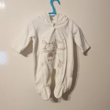 Nursery Time Sleepsuit Babygrow Newborn Unisex Rabbit White Hooded Long Sleeves
