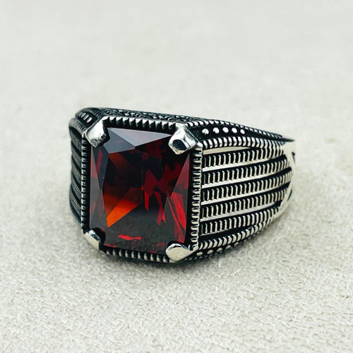 Red ruby stone ring - stone, men