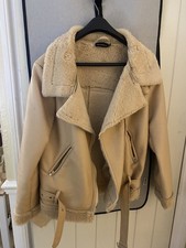 PLT Aviator Jacket Beige UK Size 8 Worn Once Very Good Condition Faux Leather