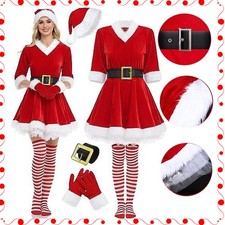 Christmas Womens Ladies Mrs Santa Costume Claus Fancy Dress Party Xmas Outfit