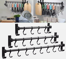 Wall Mounted Kitchen Utensil Pan Pot Hanging Rail Rack 6/8 Hooks Hanger Shelf