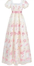 CR ROLECOS Regency Dress Jane Austen Victorian Tea Party Gown S White Pink