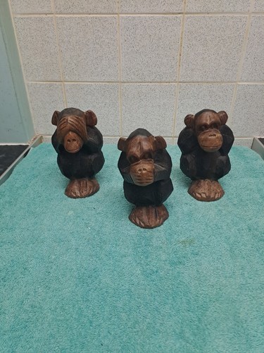 Hand carved wise monkeys in - 3,