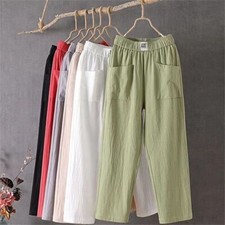 Women's Trousers Summer Linen Cotton Casual Loose Pockets Harem Pants Plus size