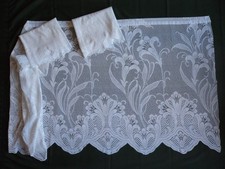 Vintage Retro Set of 3 White Floral Lace Net Curtains Each 38.5"Drop 80" Wide
