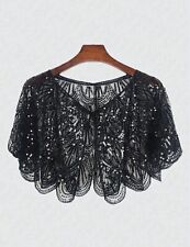 Black Sequin Shawl ,Cape Sheer Lace Shrug Bolero Wedding Shawl Evening Cardigan