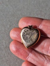 Antique Rolled Gold Heart Locket Pendant with Engraved Design