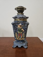 Antique Victorian Oil Lamp Ceramic Brass Messengers Duplex No. 2