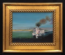 20th Century British School Oil On Board Painting Of Nile Paddle Boat. Signed.