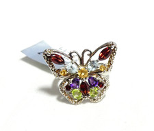 TGGC Silver 925 Multi Colour Gemstone Butterfly RING - UK Size O/O 1/2
