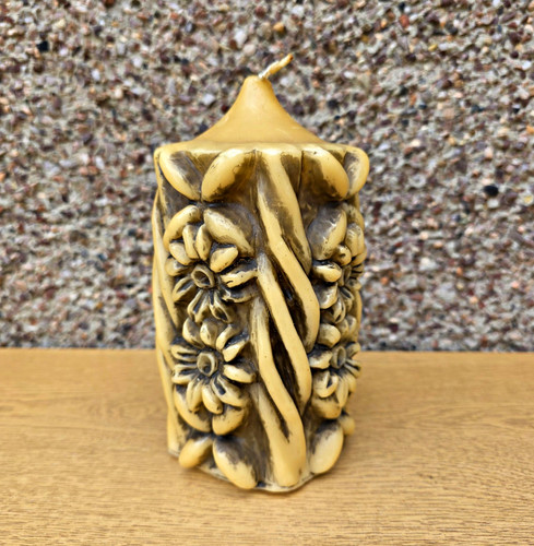 Pillar candle carved floral - carved,