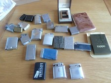 SELECTION OF PETROL LIGHTERS, MAYBE VINTAGE, PLUS CIGARETTE CASE, JOB LOT