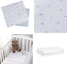Mothercare Fitted Cot Bed Sheets 2 Pack Soft Jersey Cotton White Blue Bedding