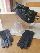 Genuine Vintage 1940's Black Tilt Hat (Including 1960's Black Leather Gloves