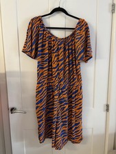 Mylene Klass Playsuit Blue/Orange Animal Print Off Shoulder Pull On Size 20 NEXT