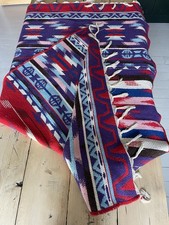 Vintage Heavy /Thick Blanket Style Rug with Fringe Ends - Mexican Style Design