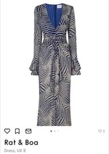 Rat & Boa Dress BRAND NEW Sz S/UK 8 Thalia Maxi Navy/Cream Zebra Long Sleeve