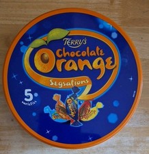 2009 Kraft Terrys Chocolate Orange Segsations Tin 23cm Round Sweets Cake Storage