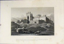Old Antique Print 1857 View Futtypore Sicri Castle Country Scene Brandard 19th