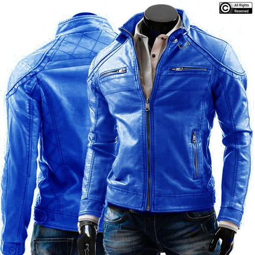 Mens blue slim retro biker - blue,