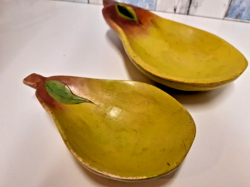Painted wooden pear - wooden,