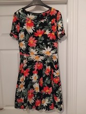 Dorothy Perkins Ladies Multicolour Floral Cotton Skater Dress Size 10 VGCond