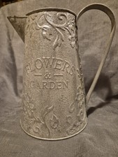Flower and Garden Ornamental Tin Jug with Floral Pattern 22x15cm Silver Finish