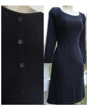 Fabulous Monsoon Size Large 16 18 Navy Button Back Wool Blend Knit Jumper Dress