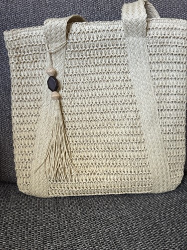 Cream woven straw - woven, tote