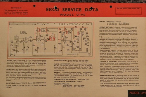 Ekco model u195 valve - u195, acdc
