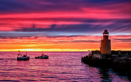 Lighthouse sea pink sunset - pink,