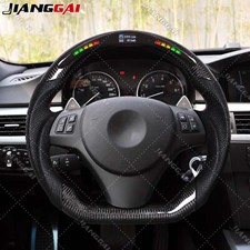 LED Real Carbon Fiber Perforated Leather Steering Wheel For BMW E90 E91 E92 DCT
