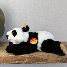Steiff Small Lying Manschli Panda - New With Tags Vintage Small Laying Panda 9"
