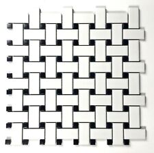 White and Black 1x2" Matte Basketweave Porcelain Mosaic Floor Backsplash Bath